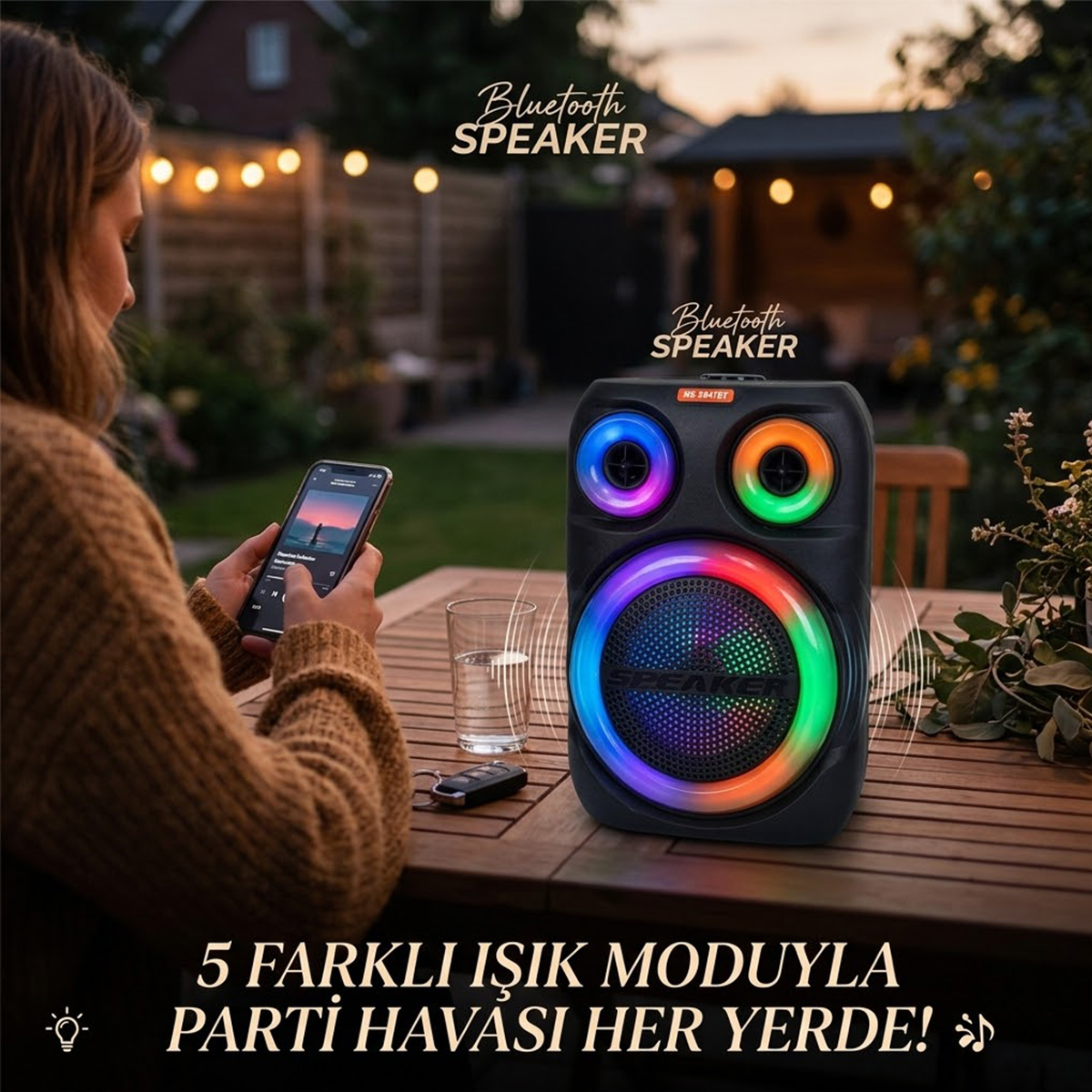 8'' Bluetooth Kablosuz LED Hoparlör (USB / DC 5V)