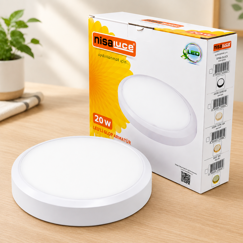 20W LED Sıva Üstü Yuvarlak Armatür 6500K 1800lm Beyaz Metal