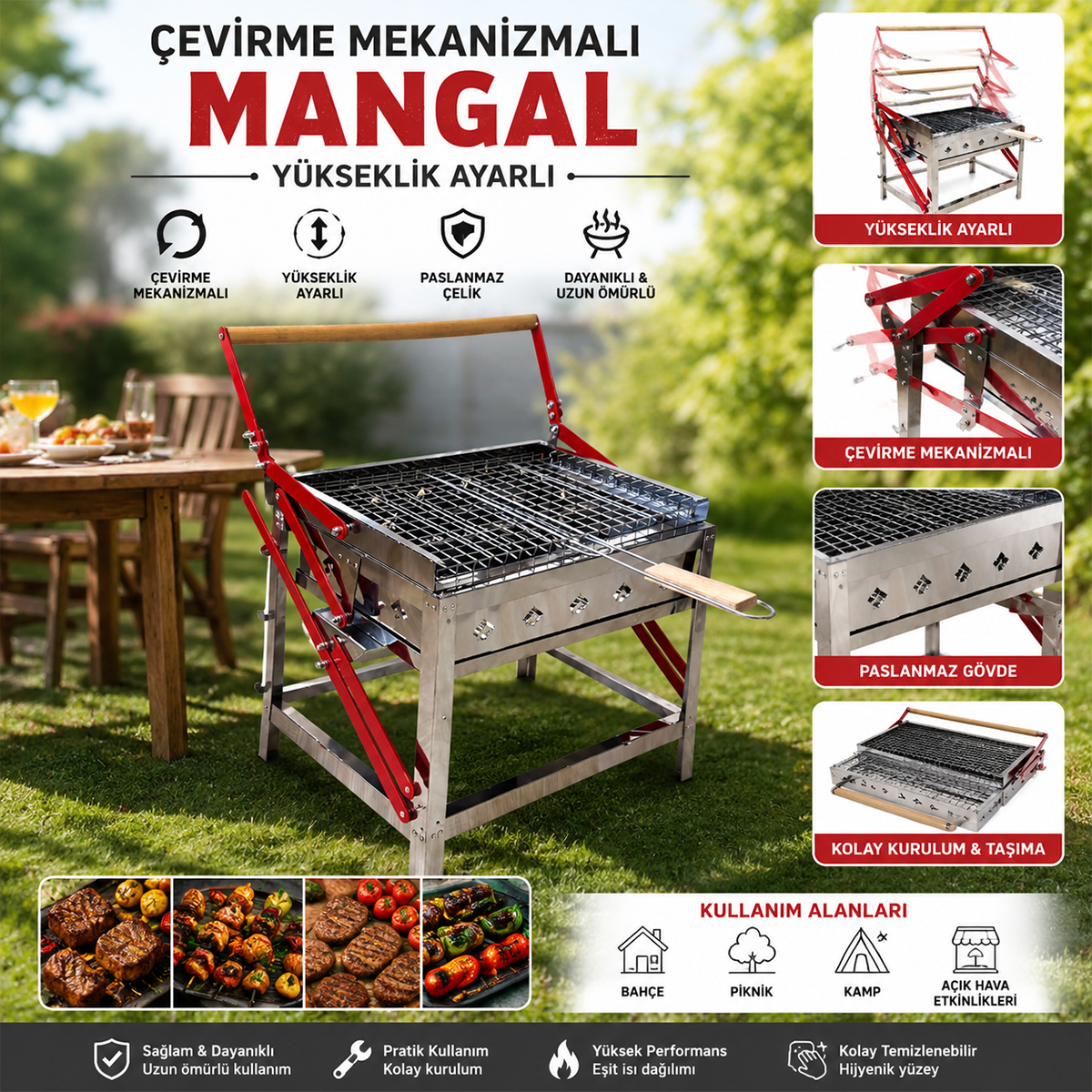 Paslanmaz Mekanizmalı Döndürmeli Mangal