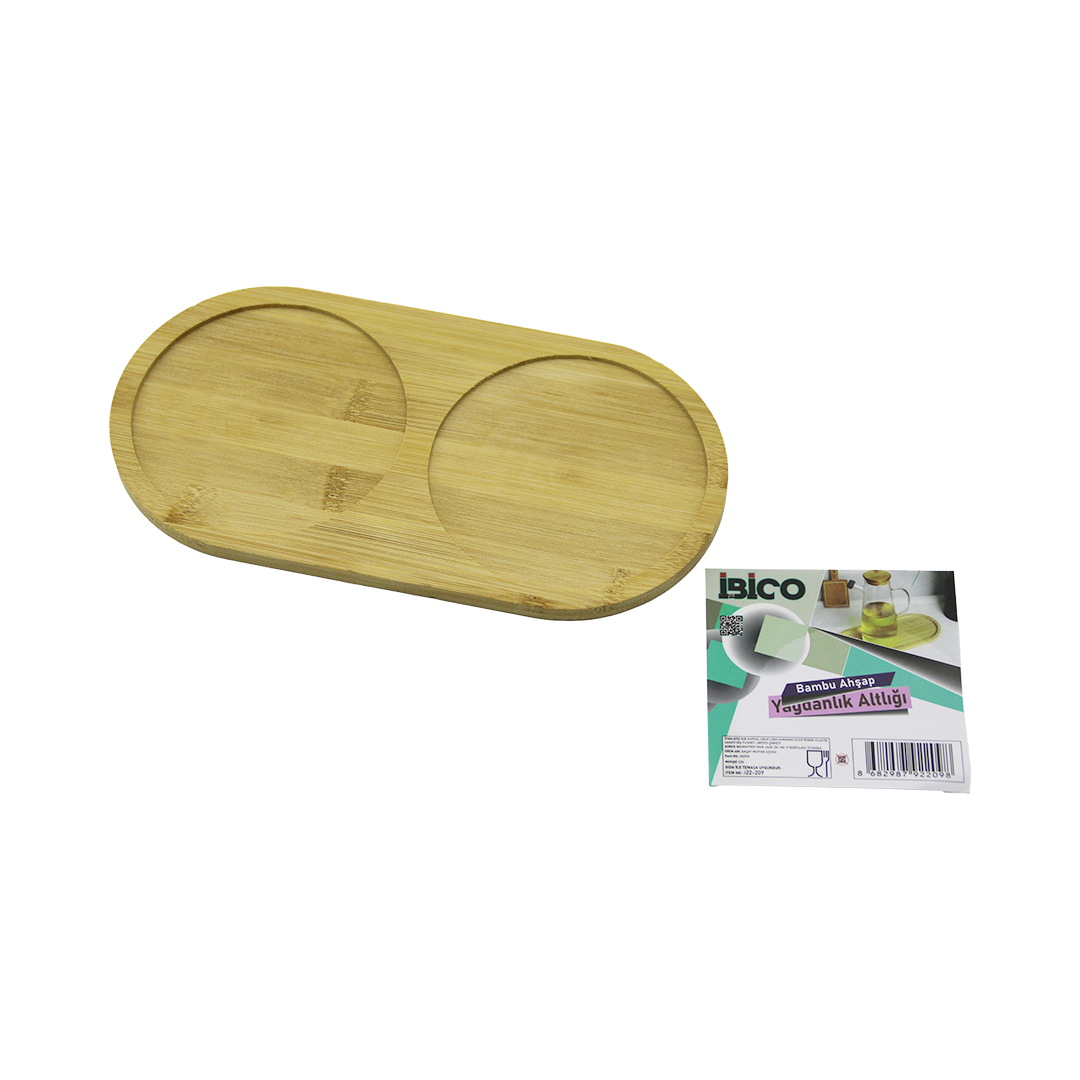 Bambu 2 Bölmeli Oval Mini Tepsi - Yağdanlık Altlık 12x23.4x0.8 cm