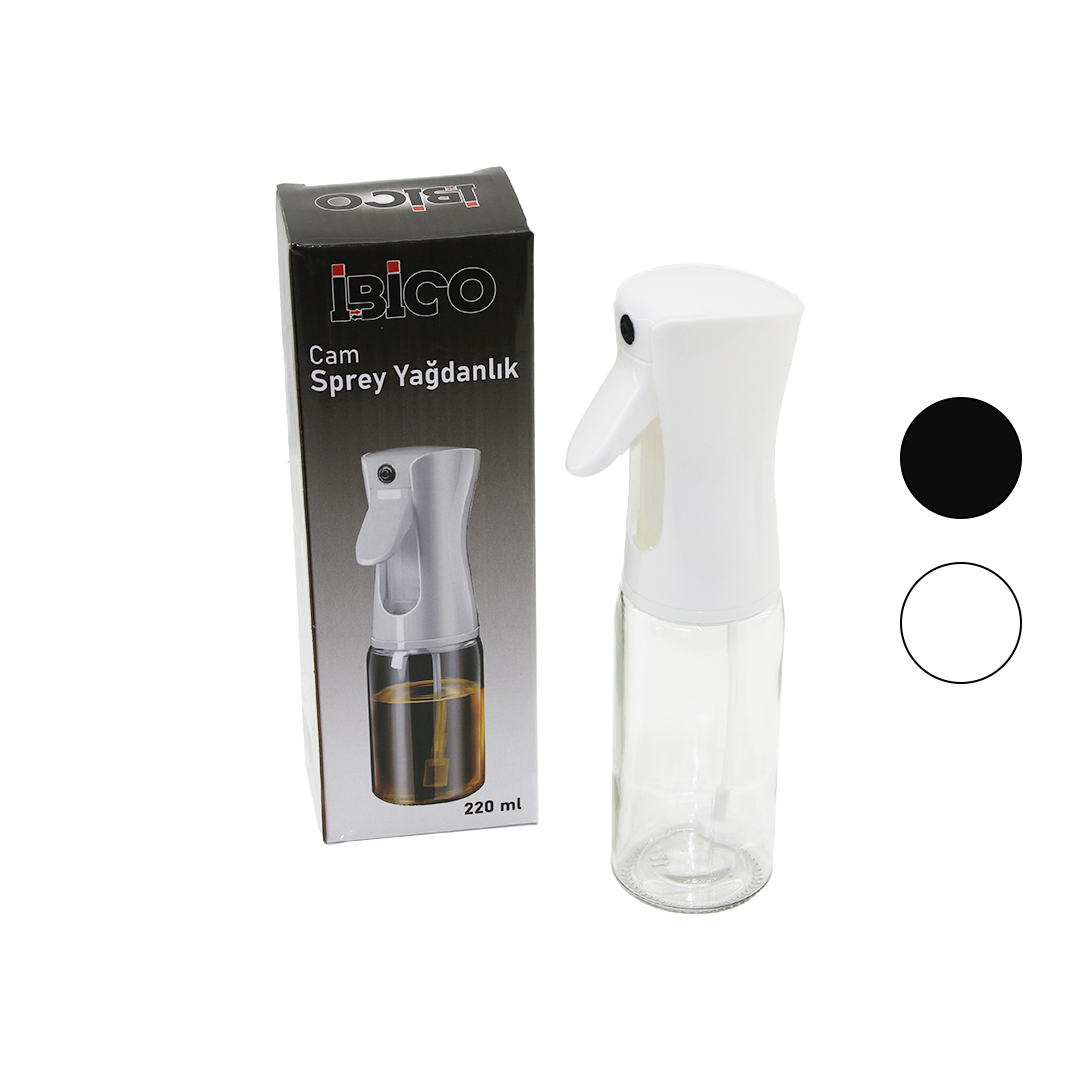 Cam Yağdanlık Sprey 220ml Siyah Beyaz Plastik Başlık