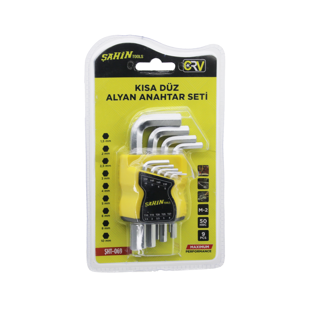 Alyan Anahtar Seti 9 Parça Kısa Düz (1.5–10 mm)