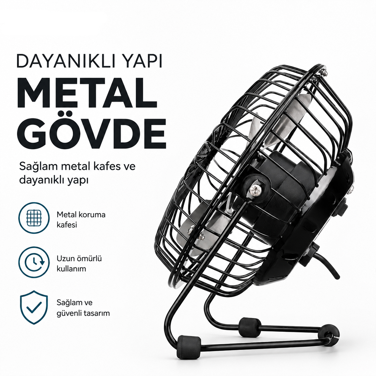 USB Şarjlı Metal Mini Masaüstü Fan 14.5x7.5x15 cm