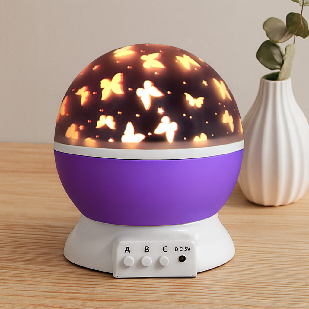 Otomatik Dönerli Ay Yıldız Projeksiyon Gece Lambası (USB & Pil)