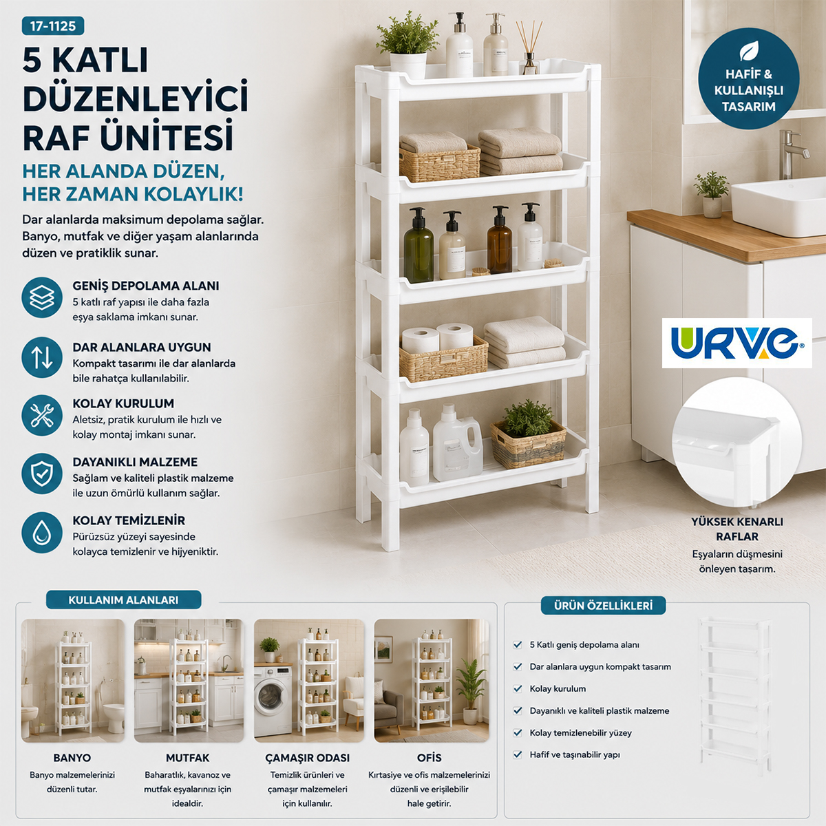 5 Katlı Sepet Organizer Raf Ünitesi 465x145x870 mm