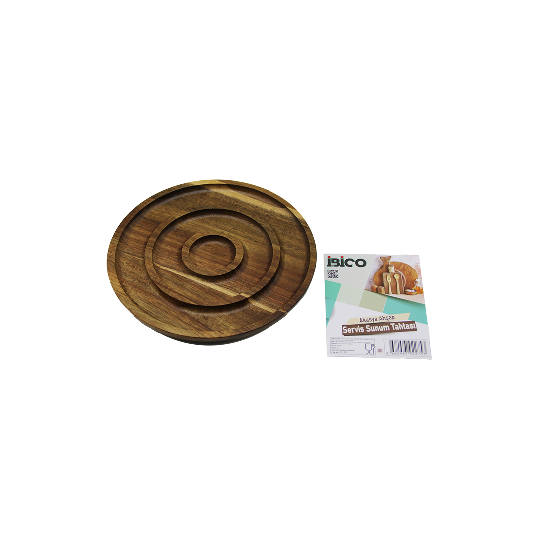 Akasya Ahşap 3 Bölmeli Yuvarlak Servis Tepsisi 20 cm - 50'li Paket