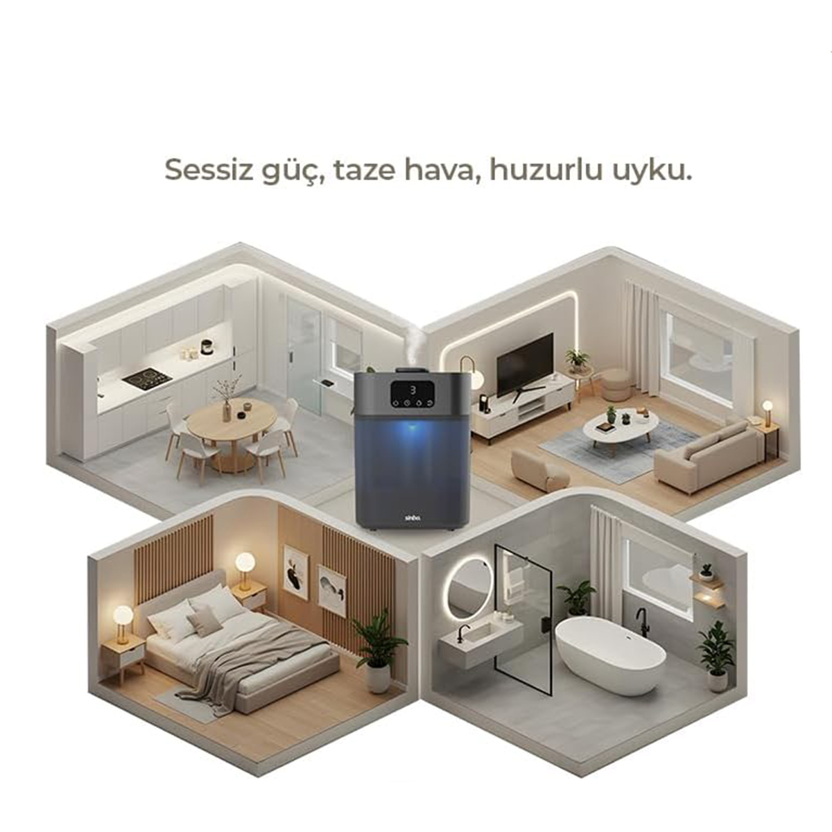 Ultrasonik Hava Nemlendirici 5.5L Sessiz 3 Kademe 7 Renk Gece Lambası