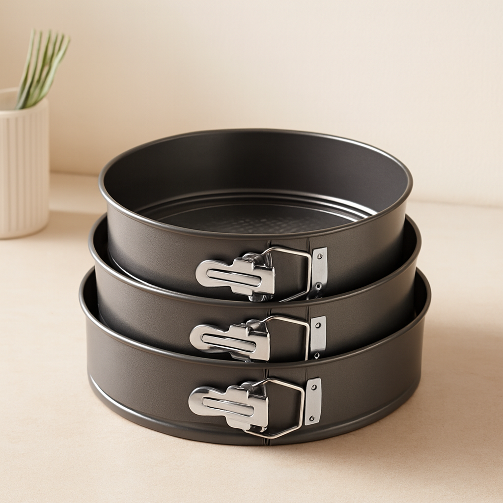 3'lü Yuvarlak Metal Kelepçeli Kek Kalıp Seti 24-26-28 cm