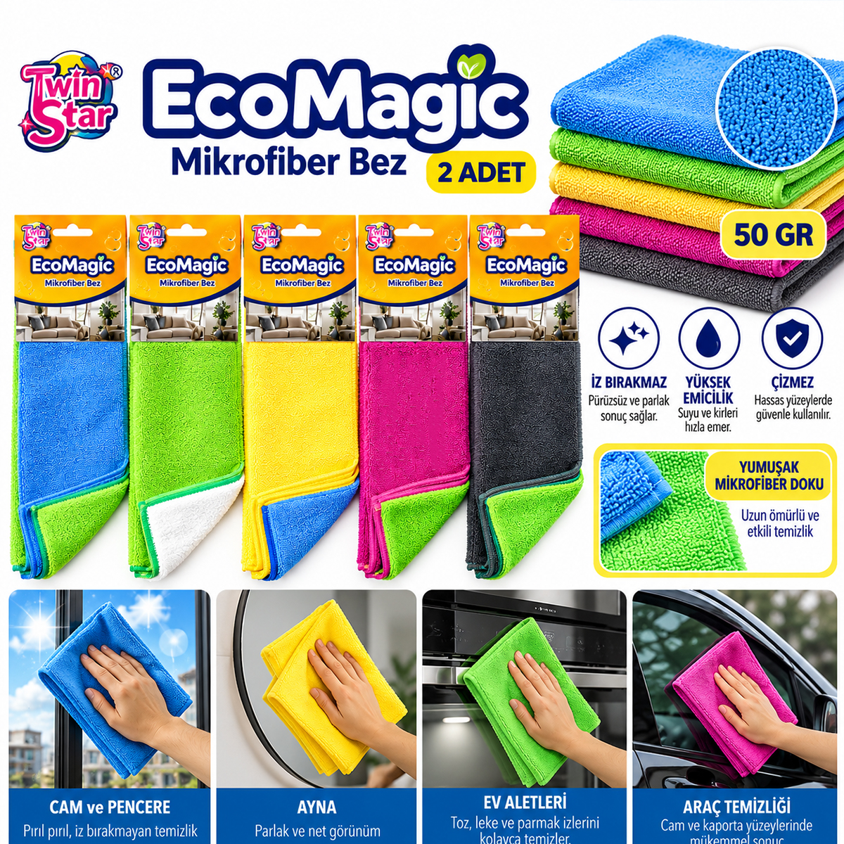 ( 2PCS) ( 50GR) MİKROFİBER TEMİZLİK BEZ