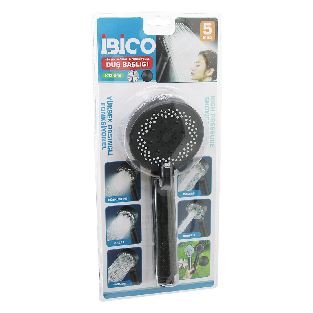 Kademeli Vakumlu 5 Mod Duş Başlığı 8.7 cm Siyah (Sap 14 cm)