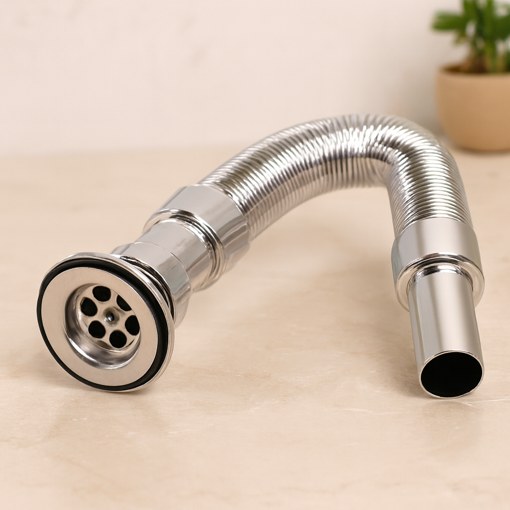 Krom Ayarlı Körüklü Lavabo Sifonu 33-80 cm