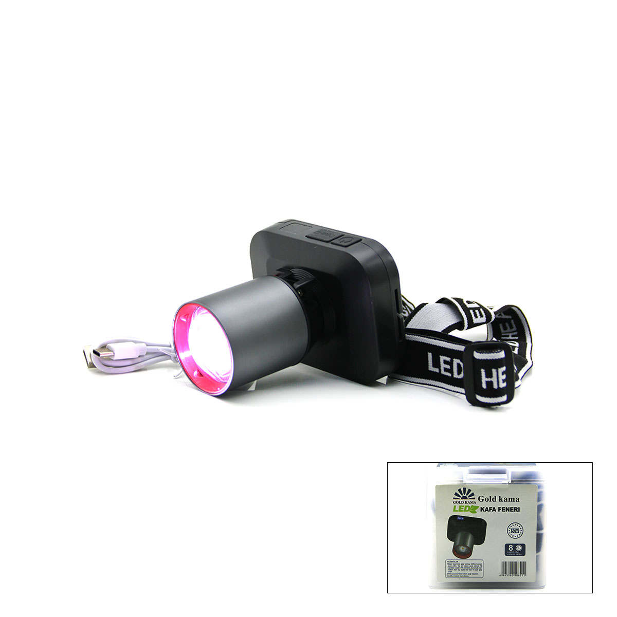 50W Şarjlı Kafa Lambası (USB Type-C, Dijital, Kademe Ayarlı)