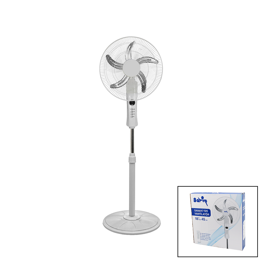 18 inç (45 cm) Ayaklı Sanayi Tipi Vantilatör - Kumandalı, 65W, 5 Metal Pervane