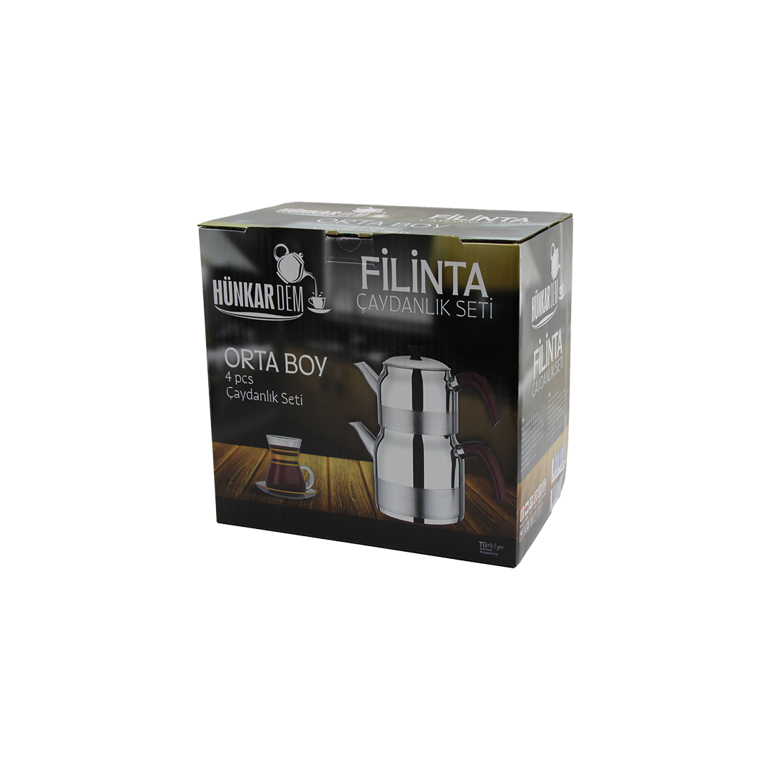 Orta Boy Çelik Çaydanlık Seti (Çift Kapaklı, Süzgeçli) 1.25L/2.25L