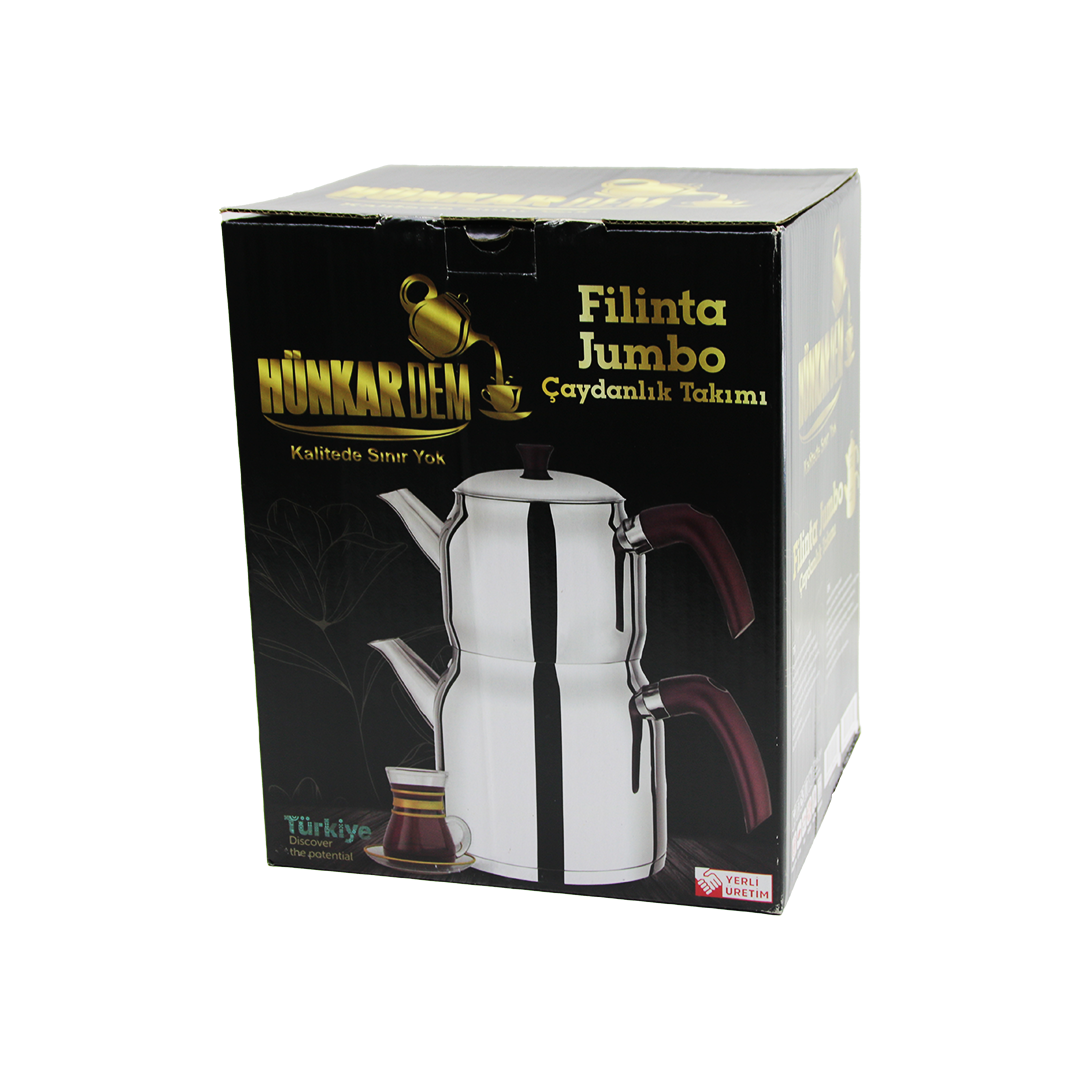 Jumbo Çelik Çaydanlık Seti 2L+4L Çift Kapaklı Kendinden Süzgeçli