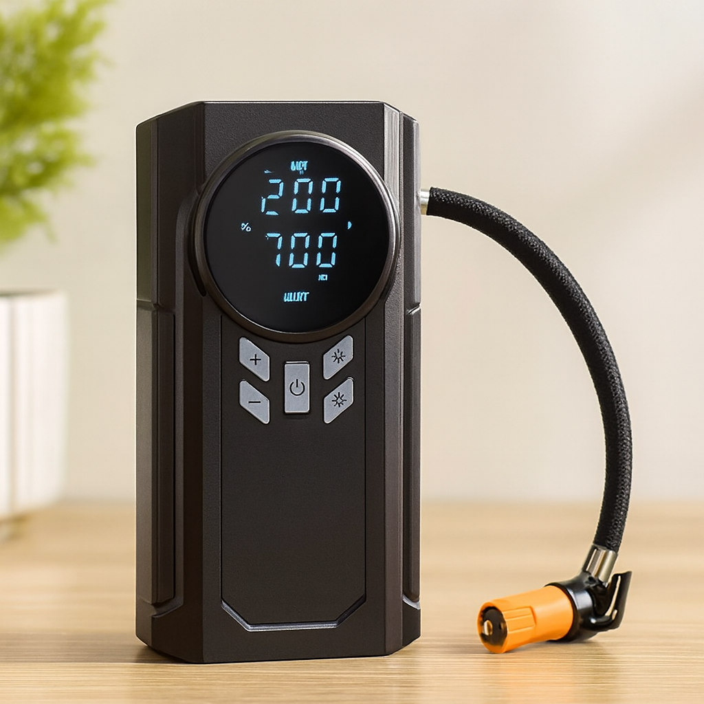 Akü Takviyeli 4-in-1 Kompresörlü Hava Pompası (12V, Dijital Ekran)