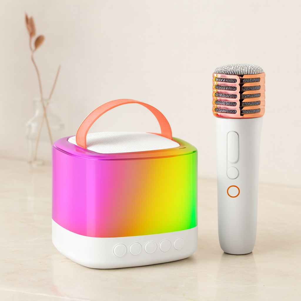 Kablosuz Mikrofonlu Karaoke Hoparlör (Bluetooth, Beyaz, USB Şarjlı)