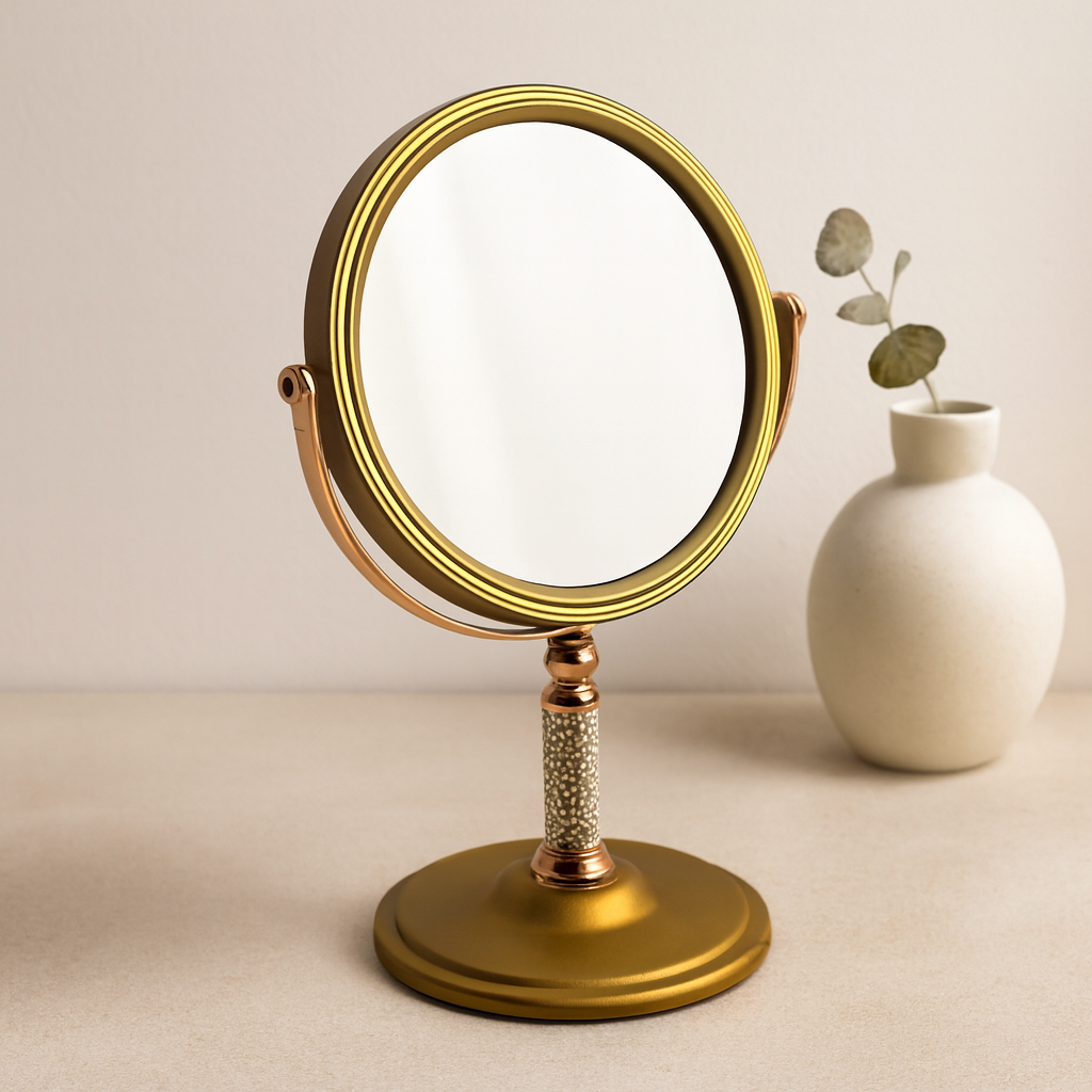 Makyaj Aynası 17.5 cm Çift Taraflı Bronz-Gümüş