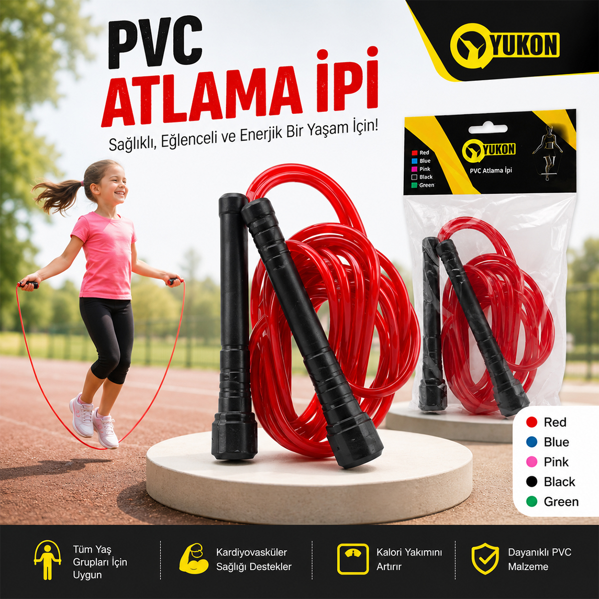 PVC Renkli Atlama İpi 250 cm